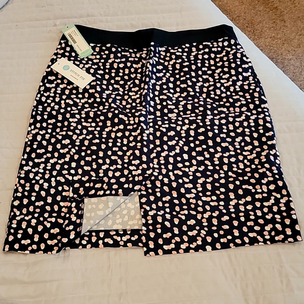 Navy skirt with pink and white print